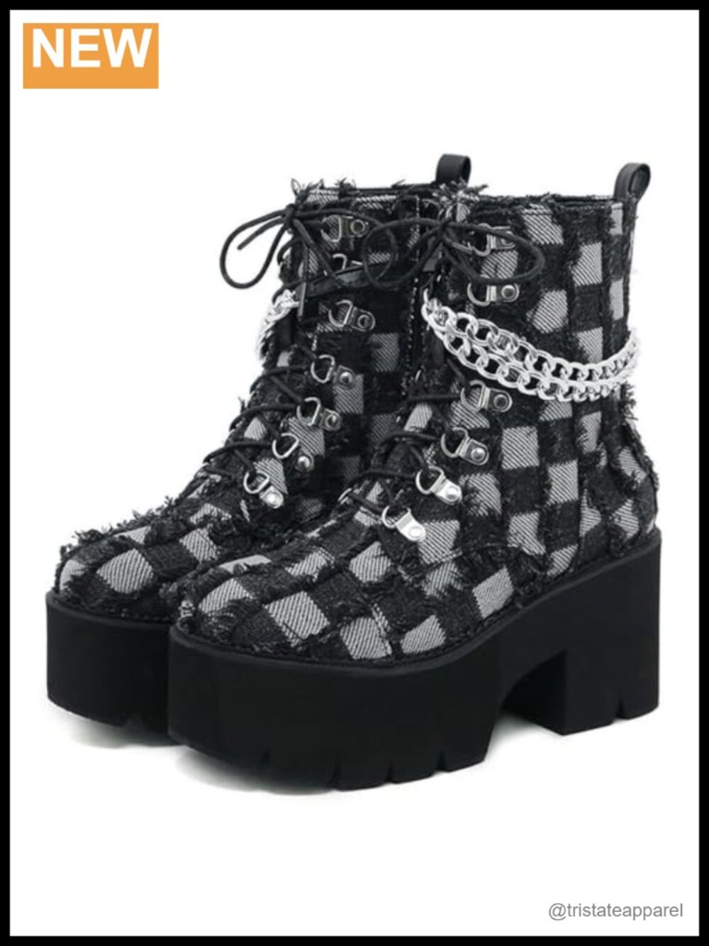Women's Denim Ankle Booties Chunky Heel Platform Lace-Up Combat Boots Side